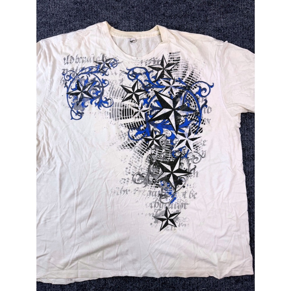 Vintage Archaic Graphic T Shirt Mens XL White Blue Stars Y2K Distressed